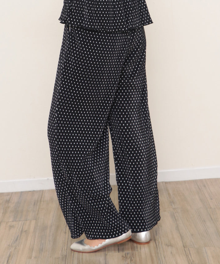 dot pleats camisole+wide pants setup