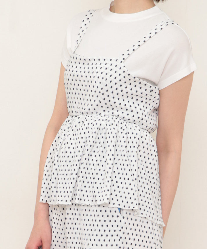 dot pleats camisole+wide pants setup