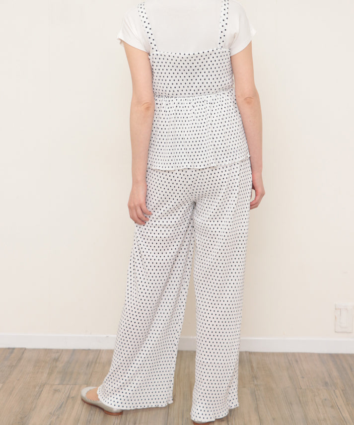 dot pleats camisole+wide pants setup