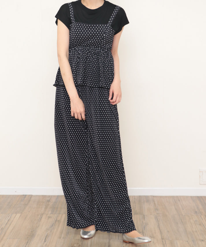 dot pleats camisole+wide pants setup