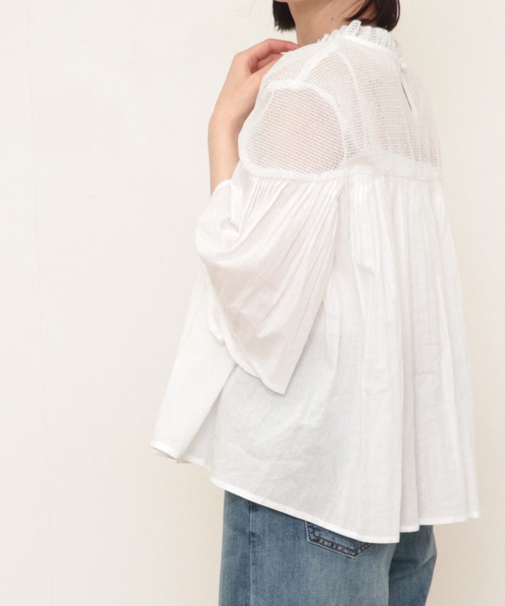 linen decolletage mesh blouse