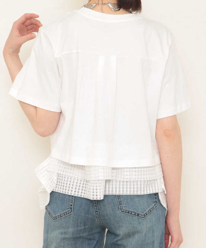 hem 2tiers check frills T-shirt
