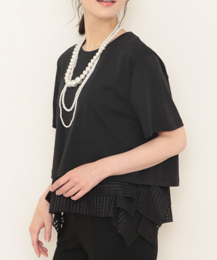 hem 2tiers check frills T-shirt