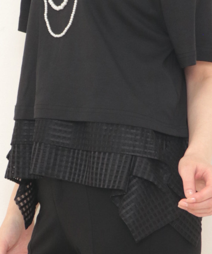 hem 2tiers check frills T-shirt