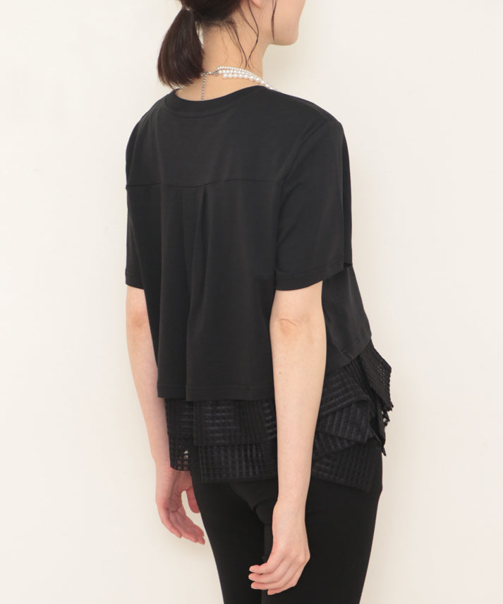 hem 2tiers check frills T-shirt