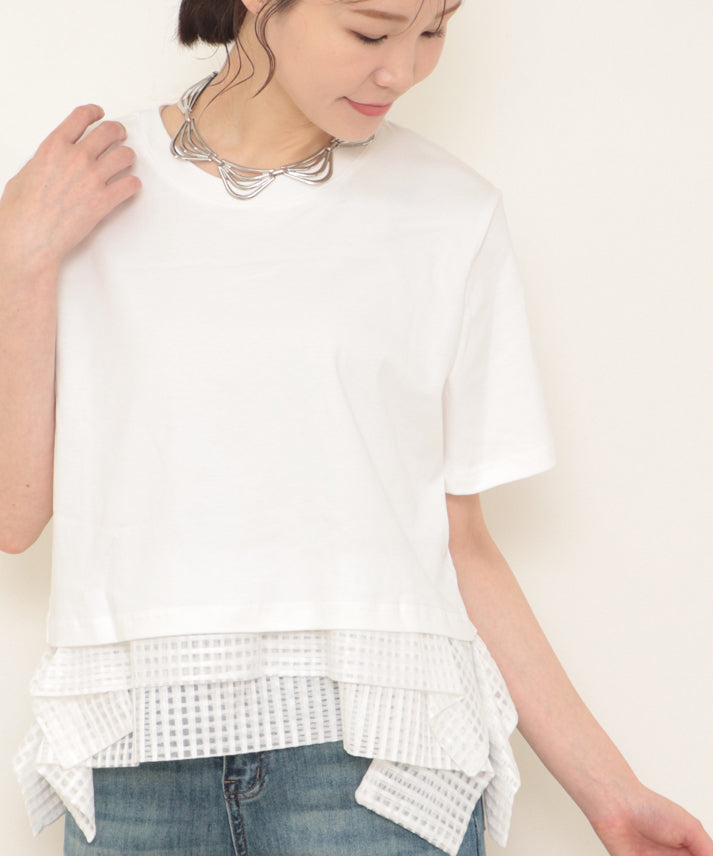 hem 2tiers check frills T-shirt