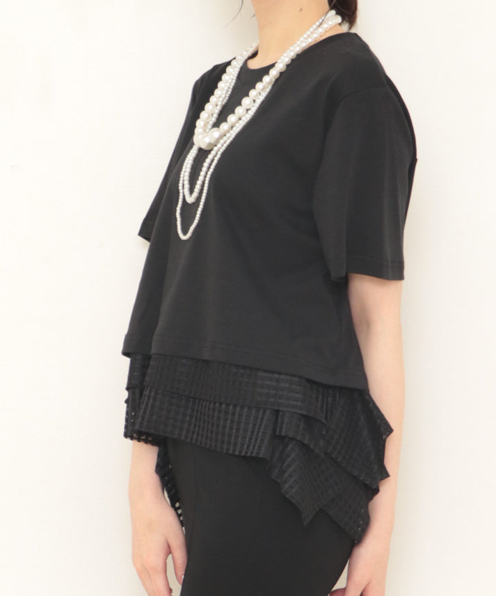 hem 2tiers check frills T-shirt