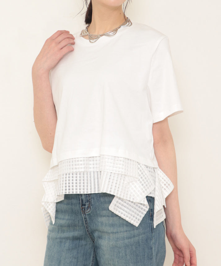 hem 2tiers check frills T-shirt