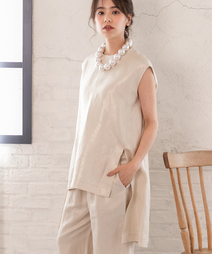 hemp×rayon nosleeve blouse