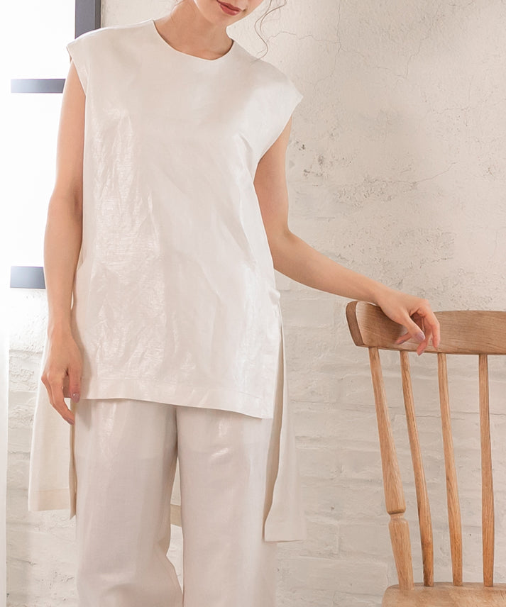 hemp×rayon nosleeve blouse