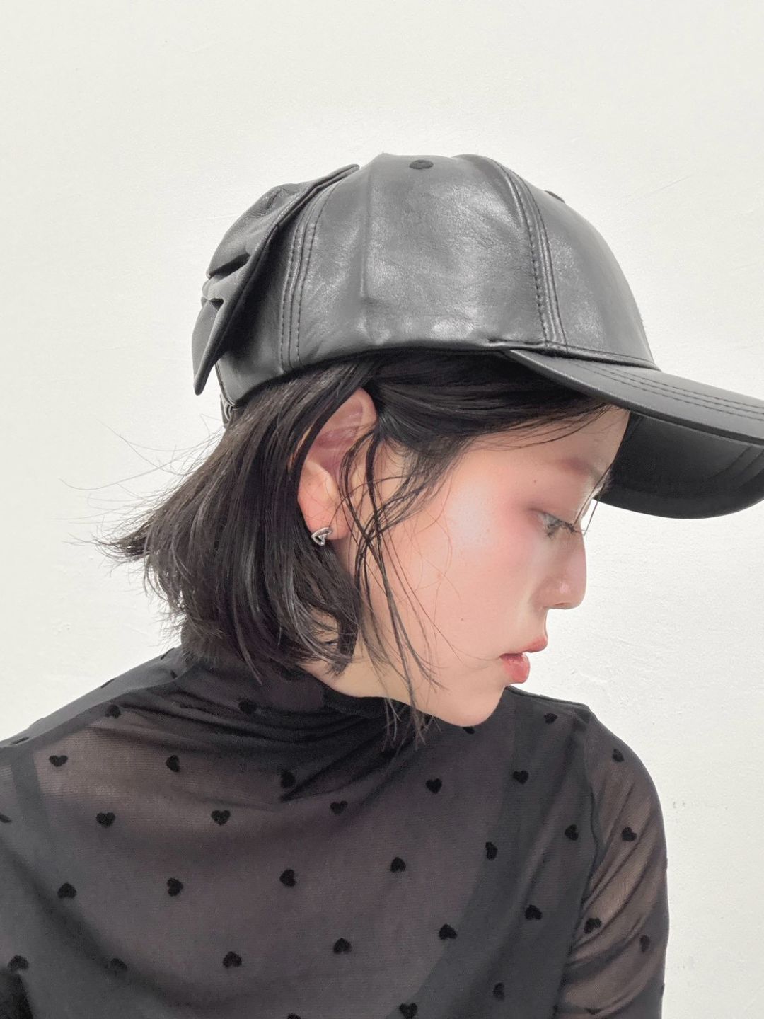 faux leather ribbon cap