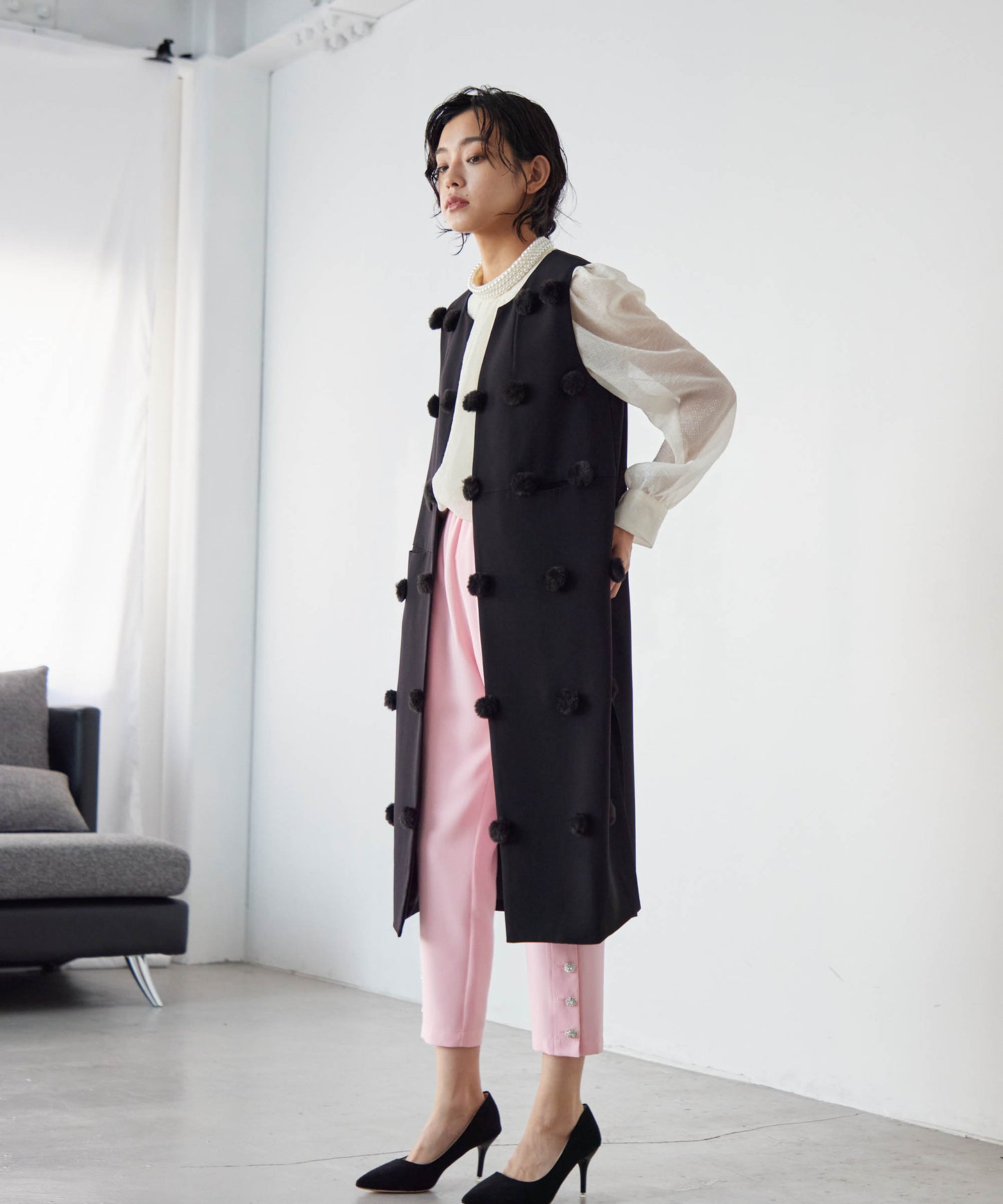 bonbon fur long gilet