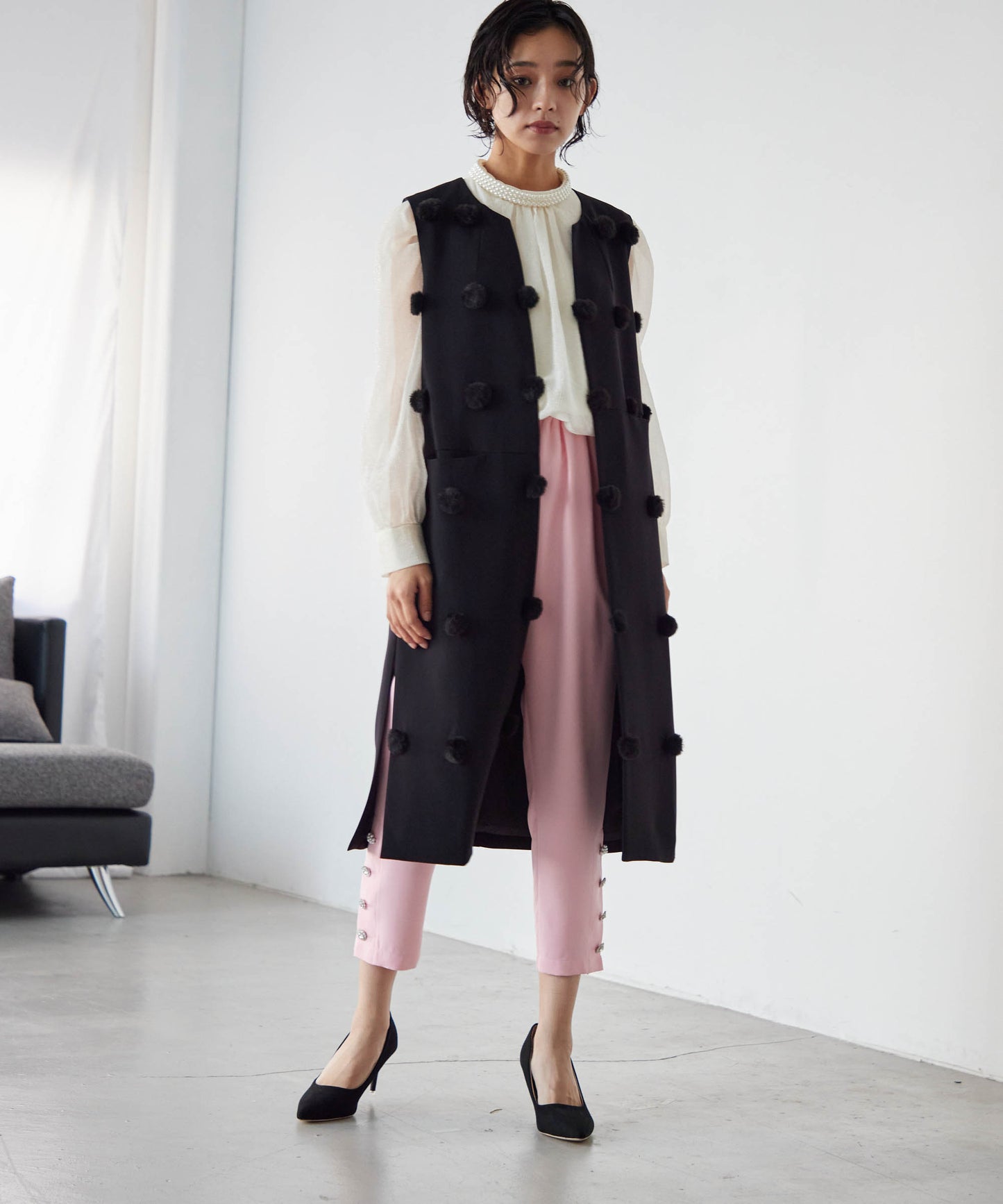 bonbon fur long gilet