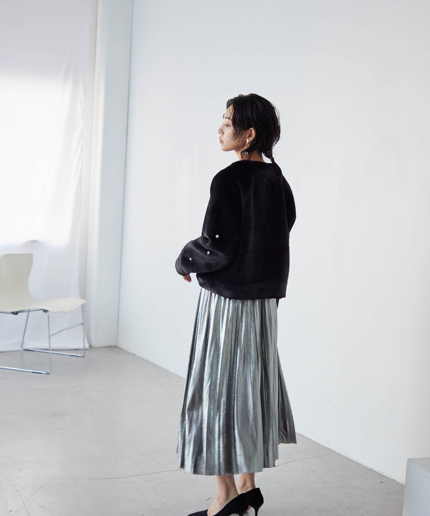 bijou no collar fur jacket