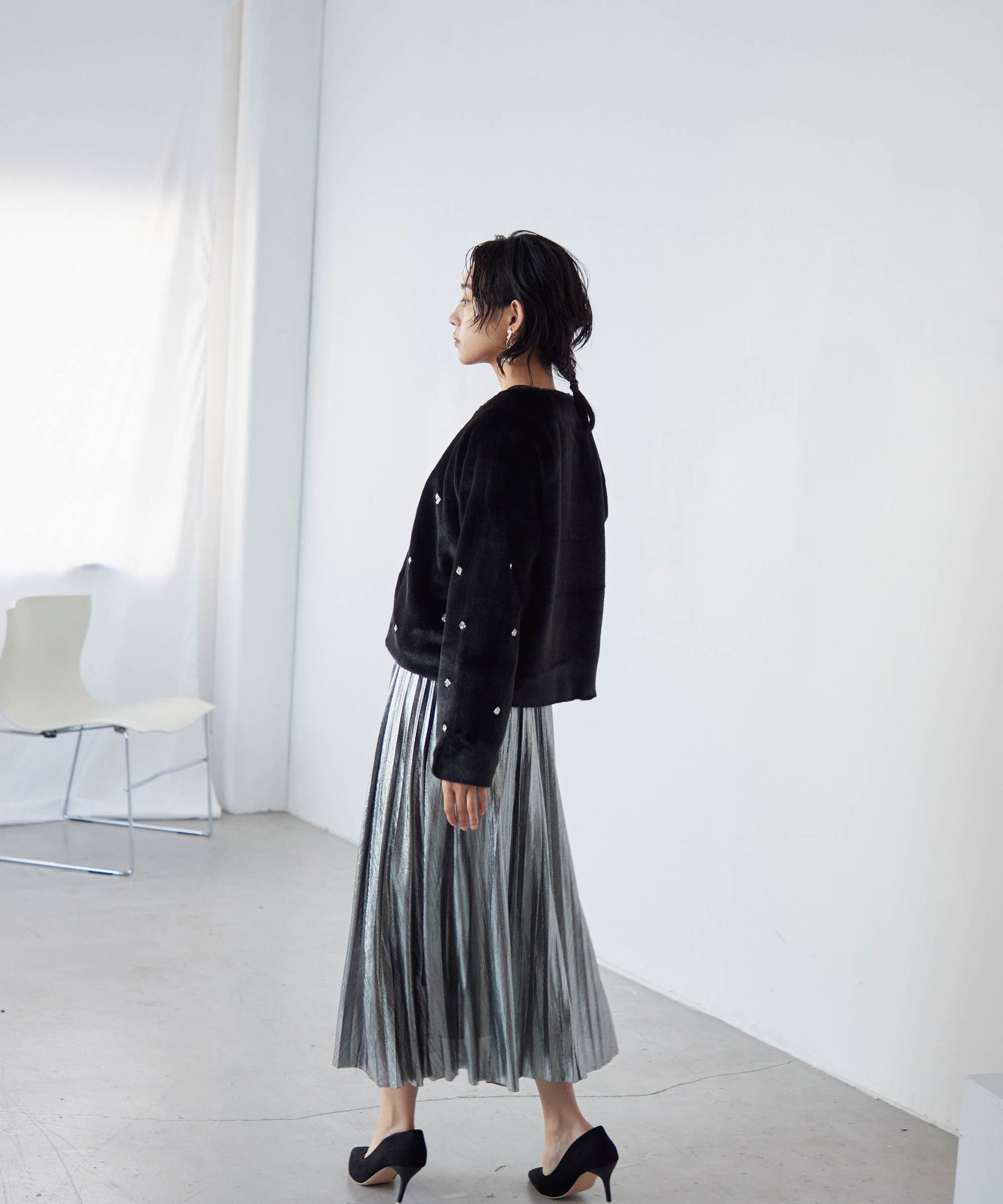 bijou no collar fur jacket