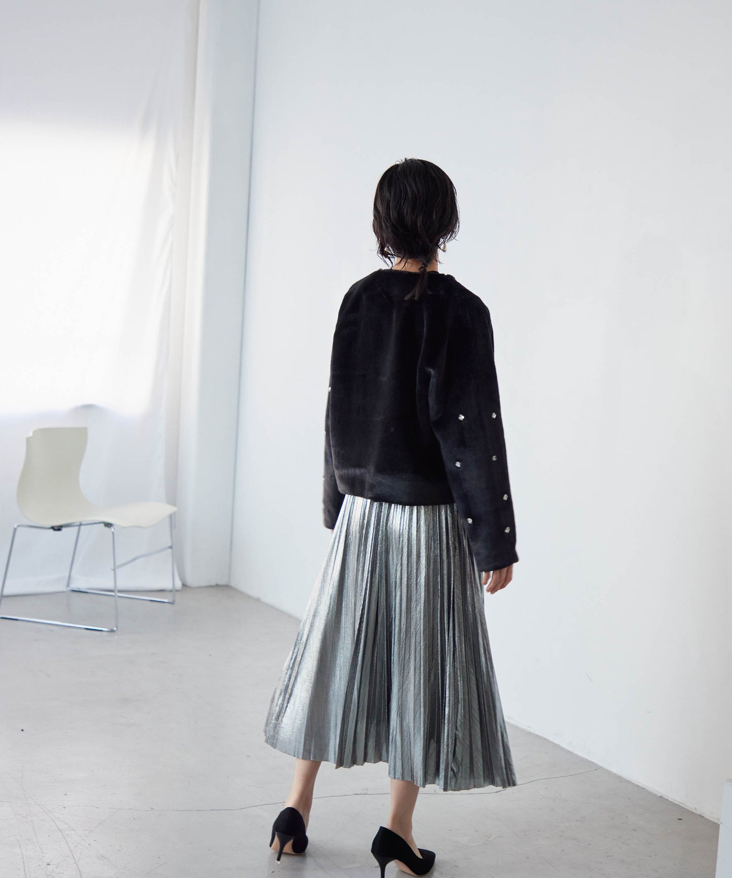 bijou no collar fur jacket