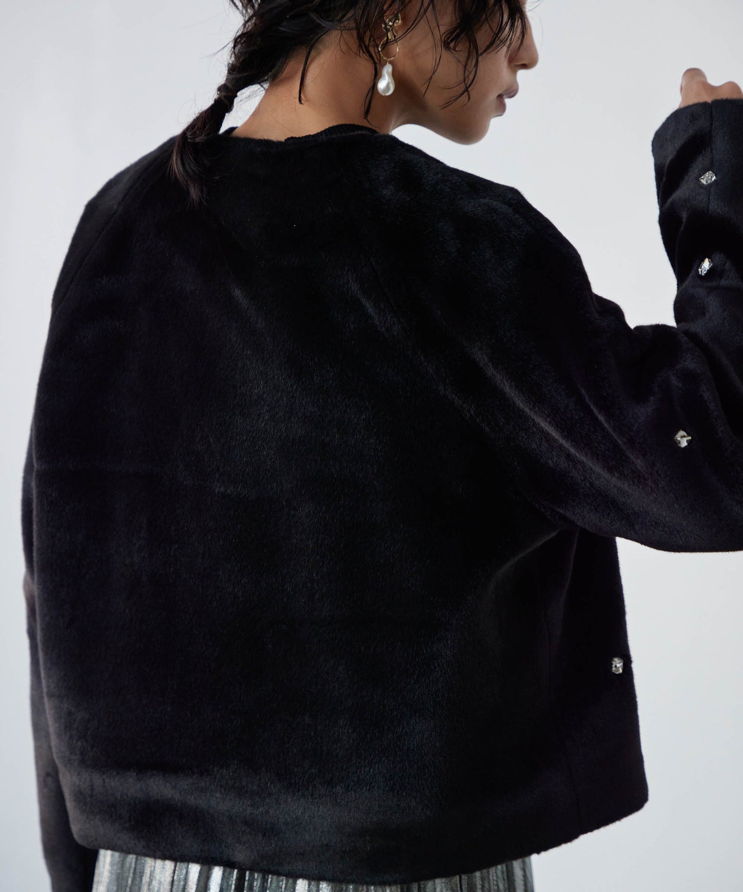 bijou no collar fur jacket