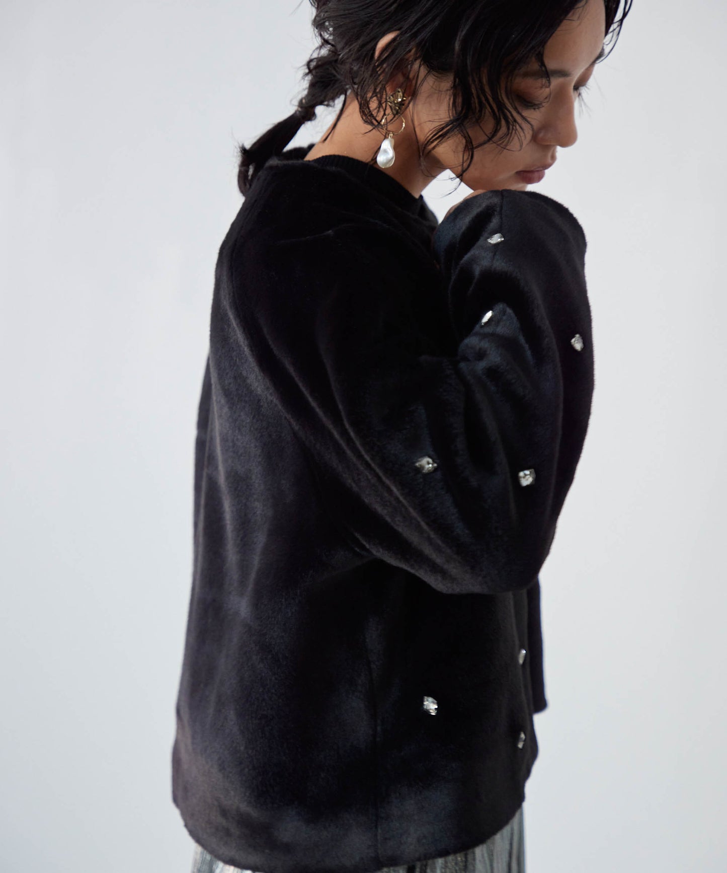 bijou no collar fur jacket