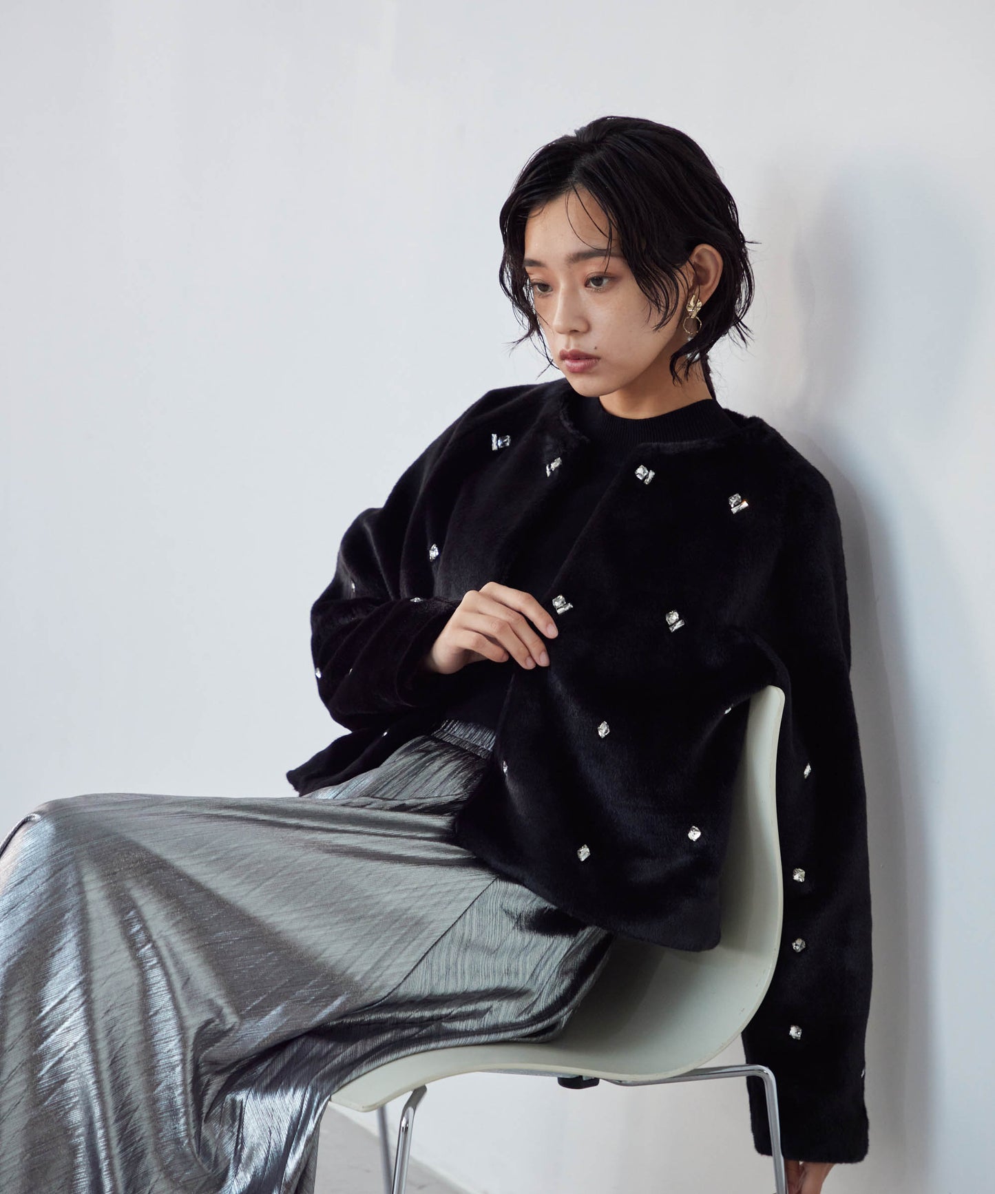 bijou no collar fur jacket