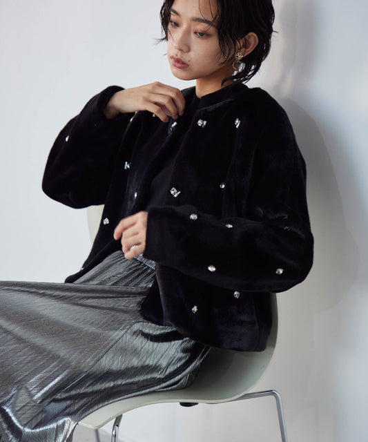 bijou no collar fur jacket