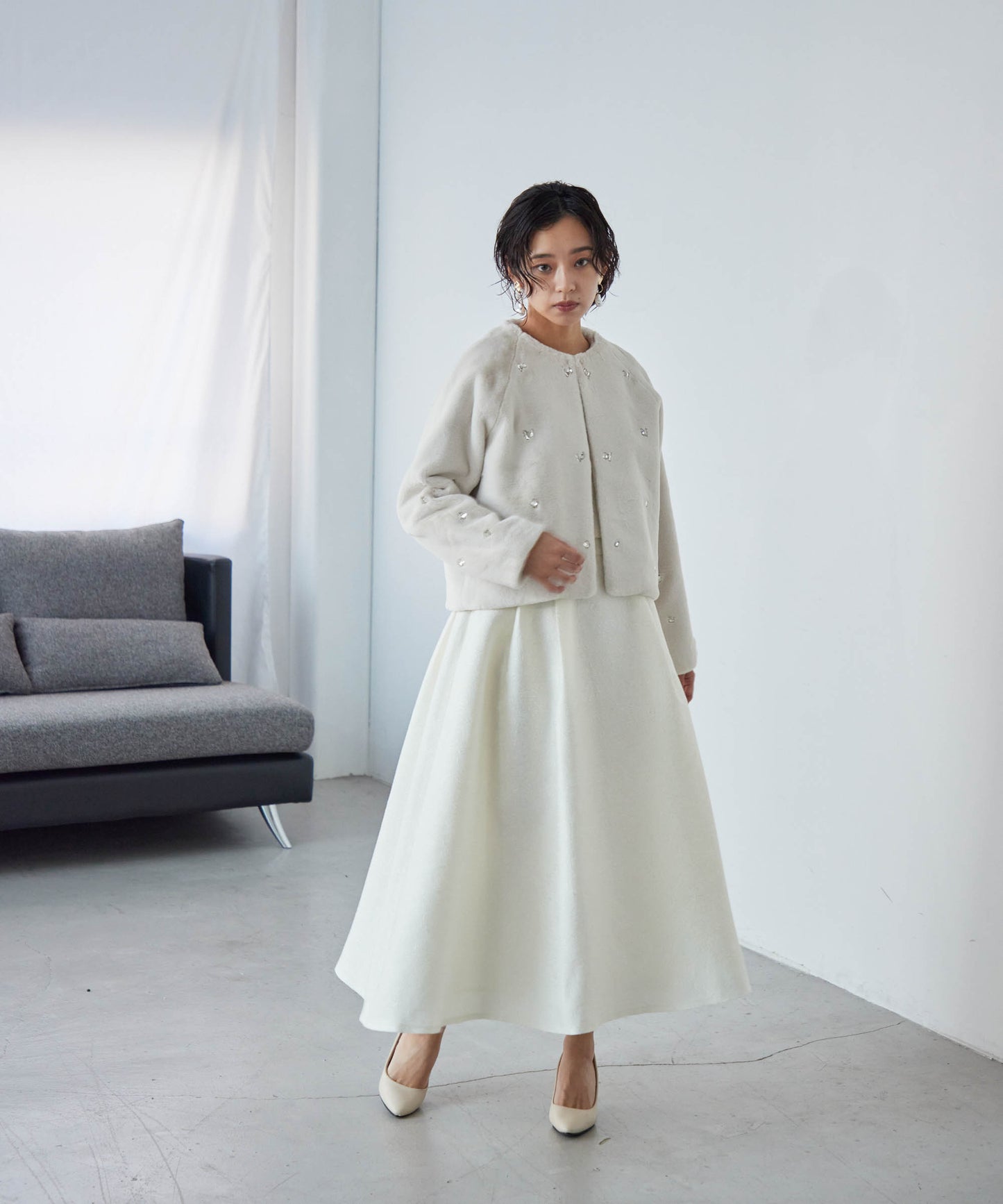 bijou no collar fur jacket