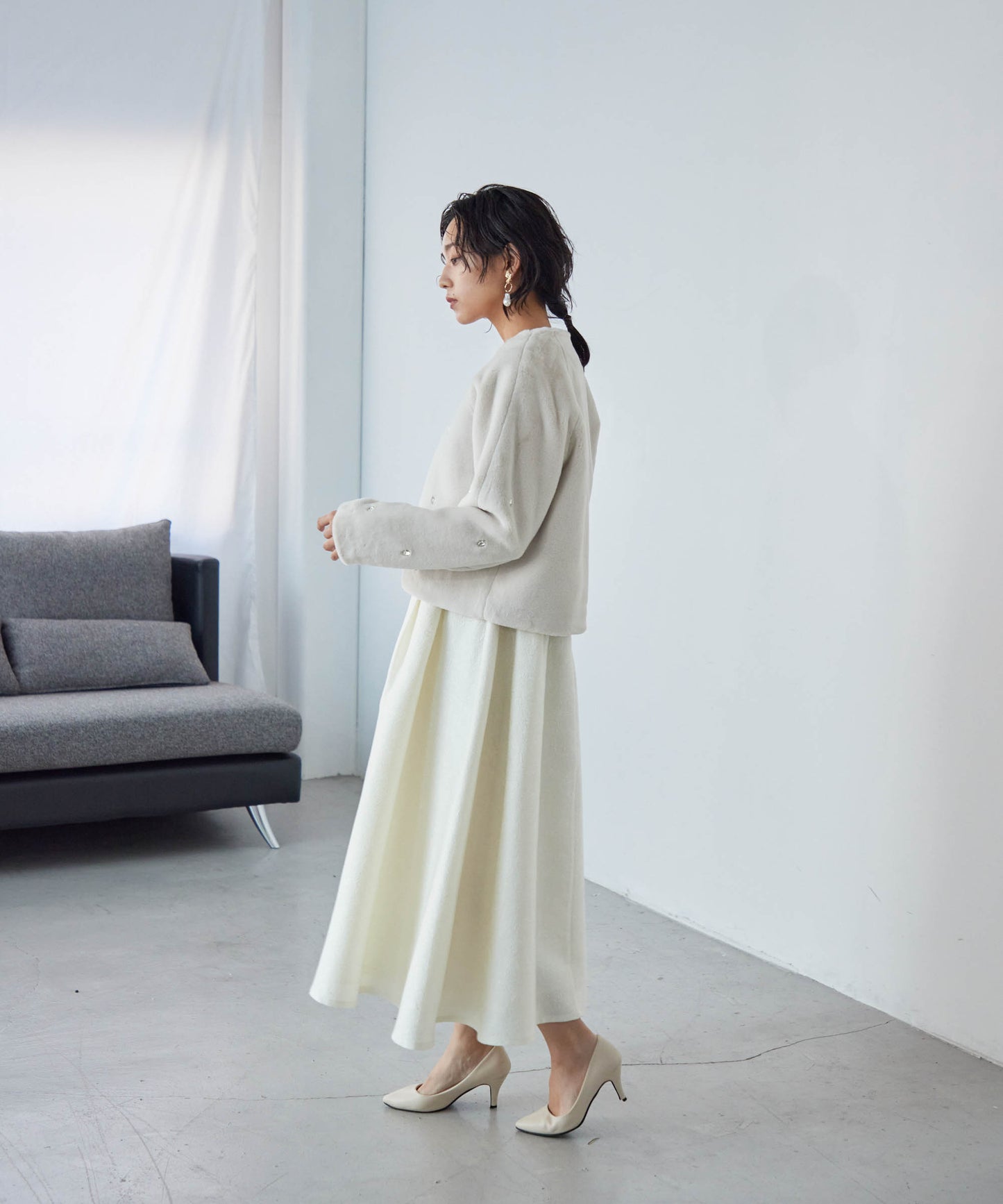 bijou no collar fur jacket