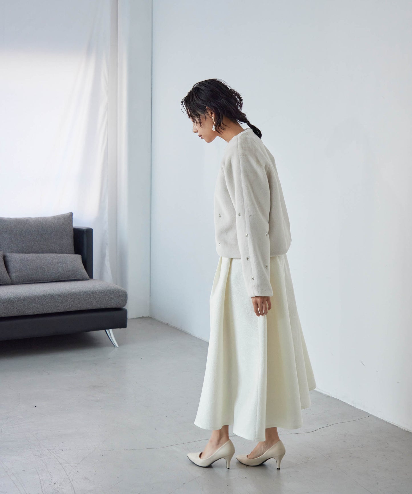 bijou no collar fur jacket