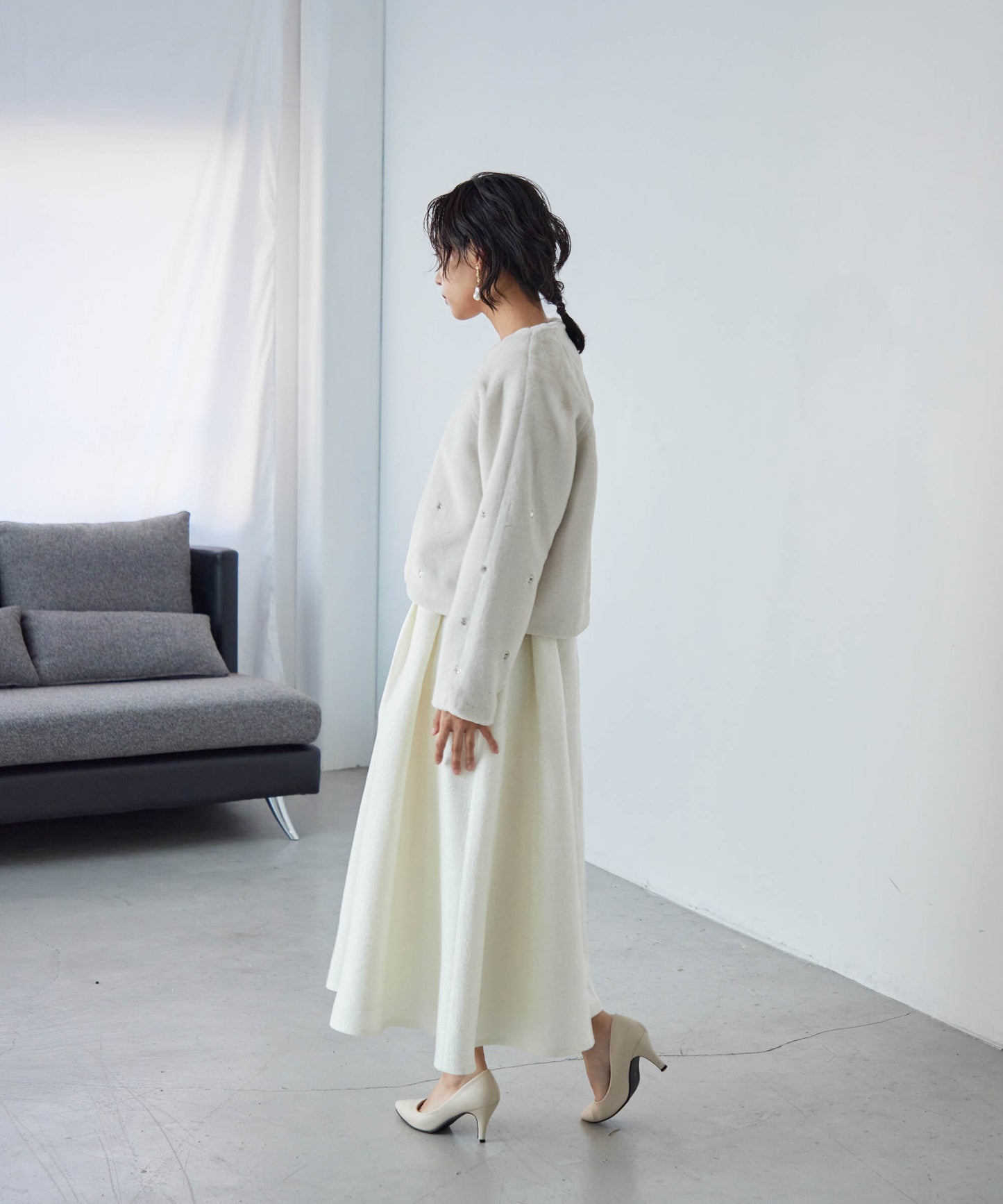 bijou no collar fur jacket