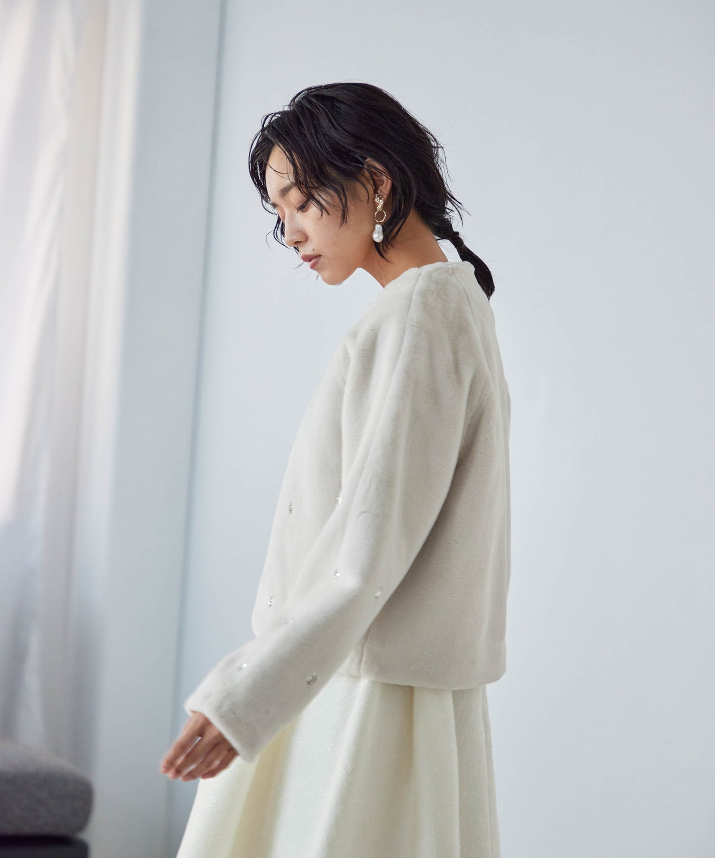 bijou no collar fur jacket