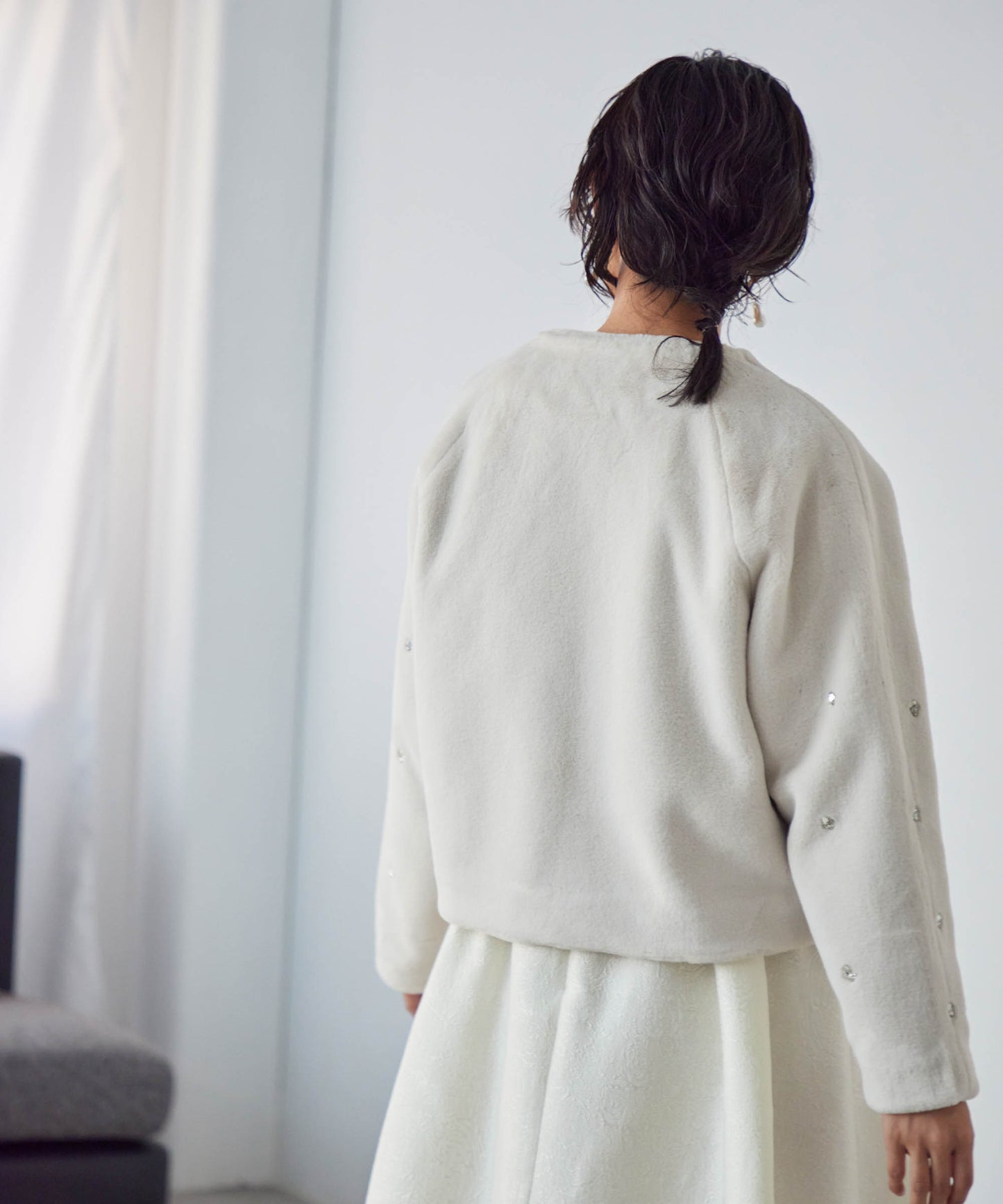 bijou no collar fur jacket