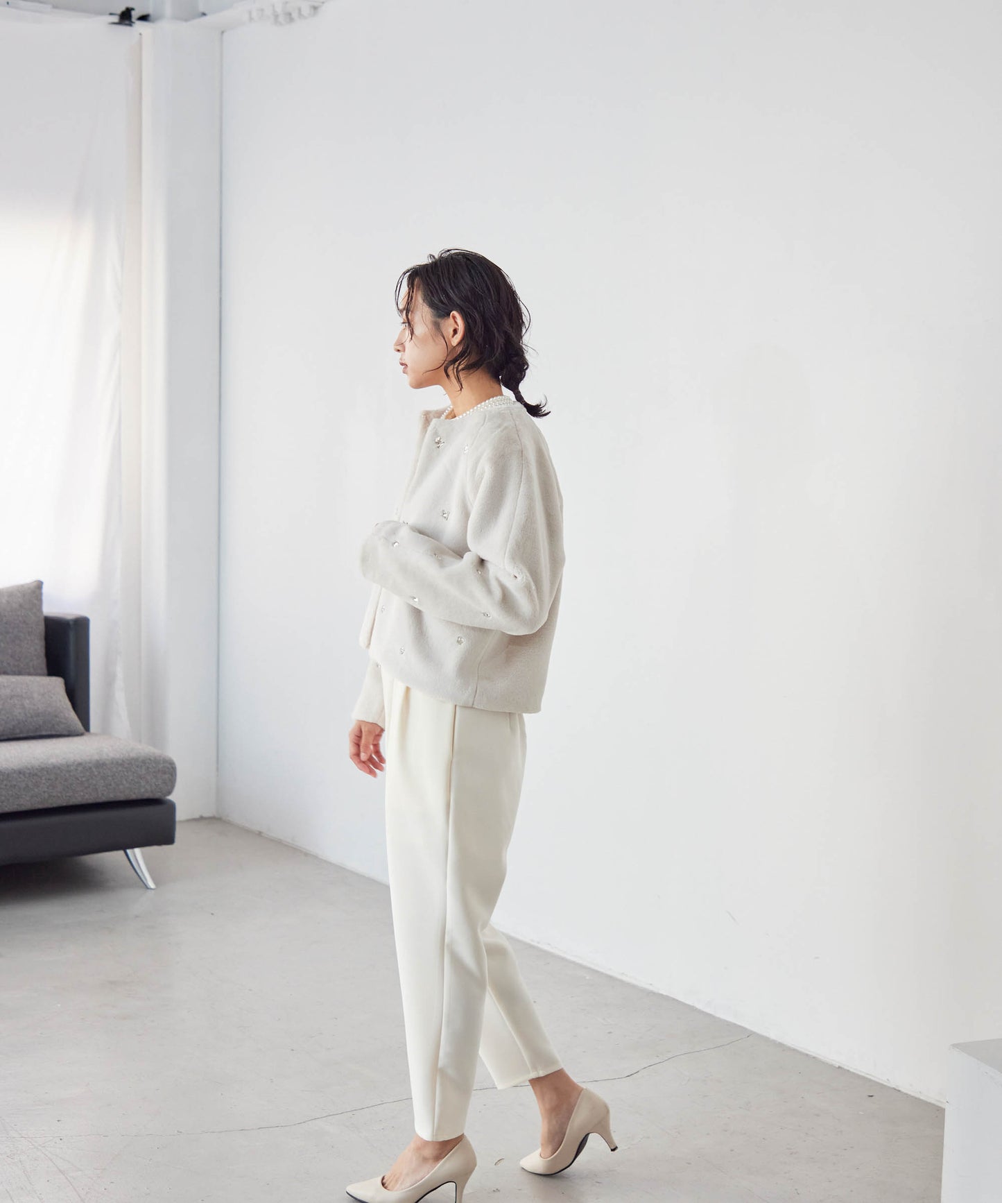 bijou no collar fur jacket