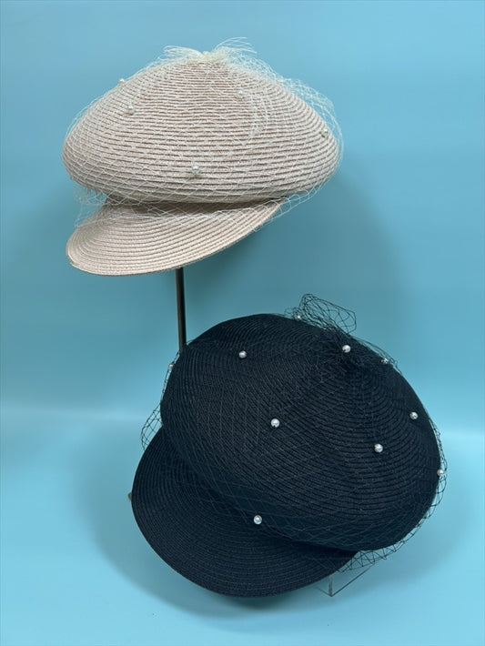 pearl tulle straw cap