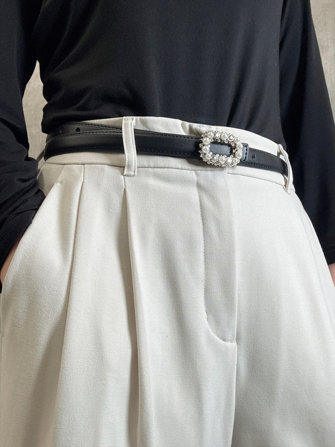 square narrow belt with pearl