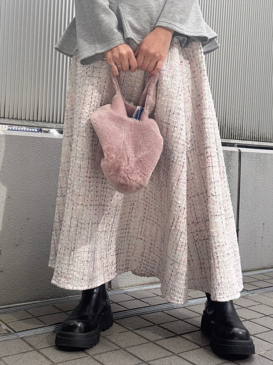 color mix tweed long skirt