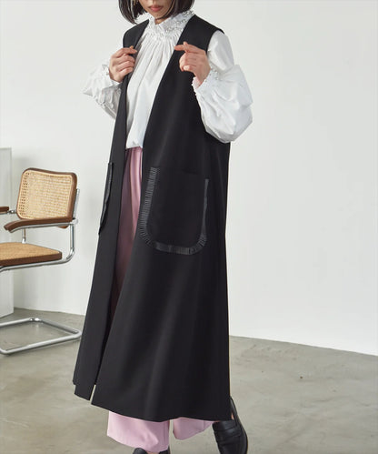 pocket pleated long gilet
