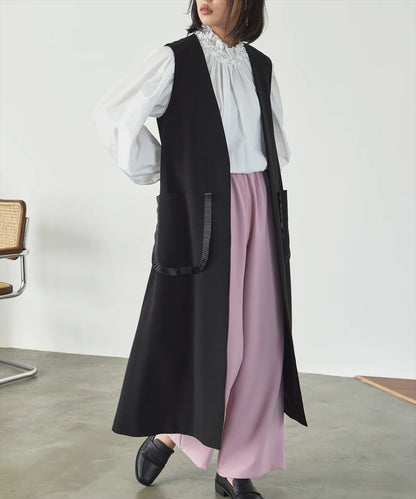 pocket pleated long gilet