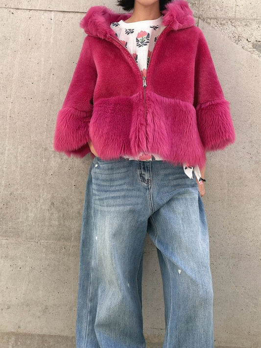 Sheep skin Fur Hoodie