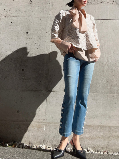 pearl button denim pants
