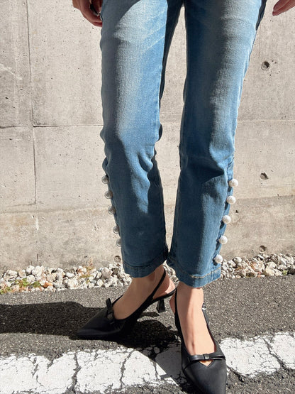 pearl button denim pants