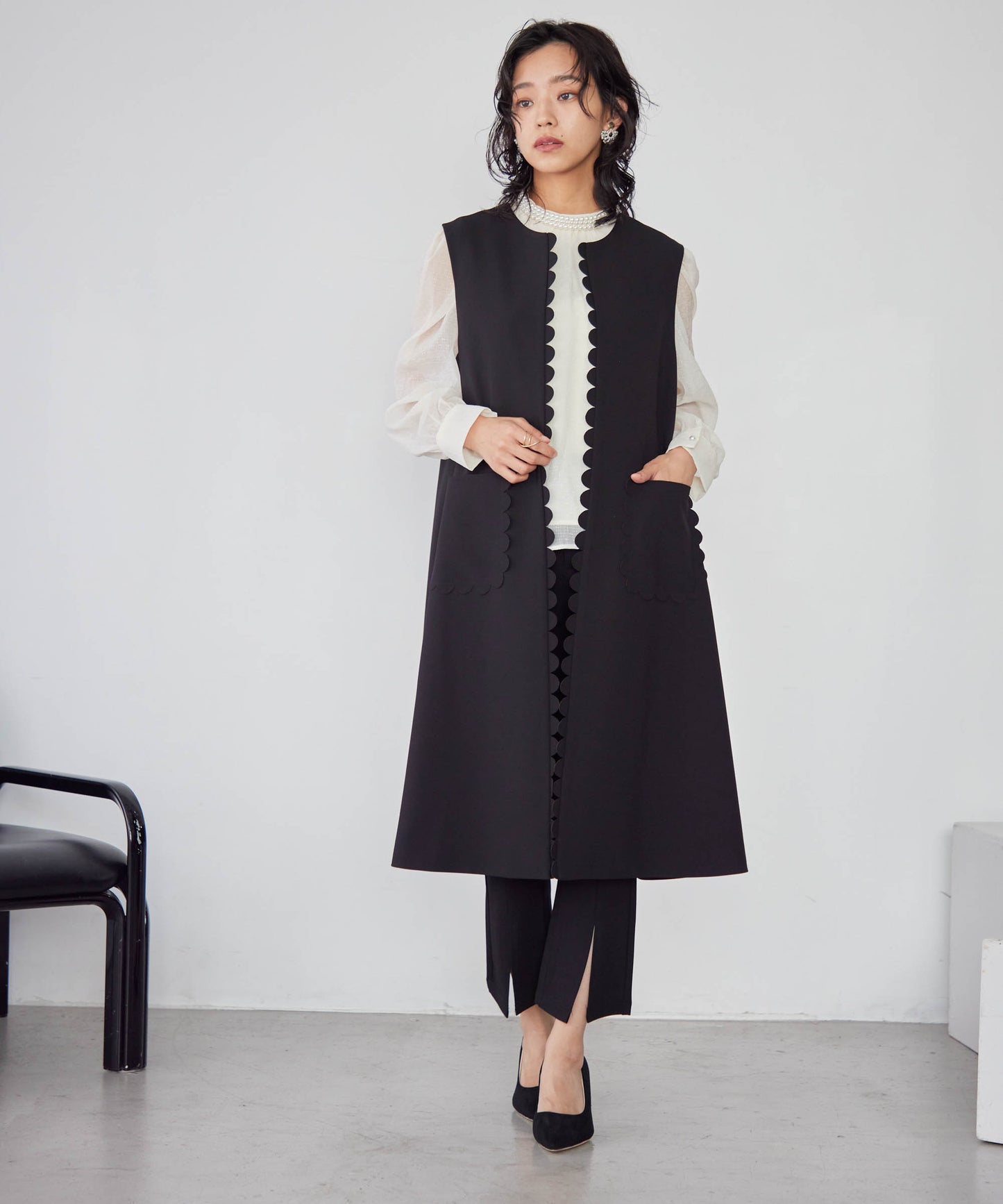 petite scalloped long gilet