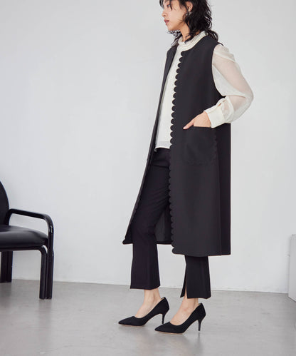 petite scalloped long gilet