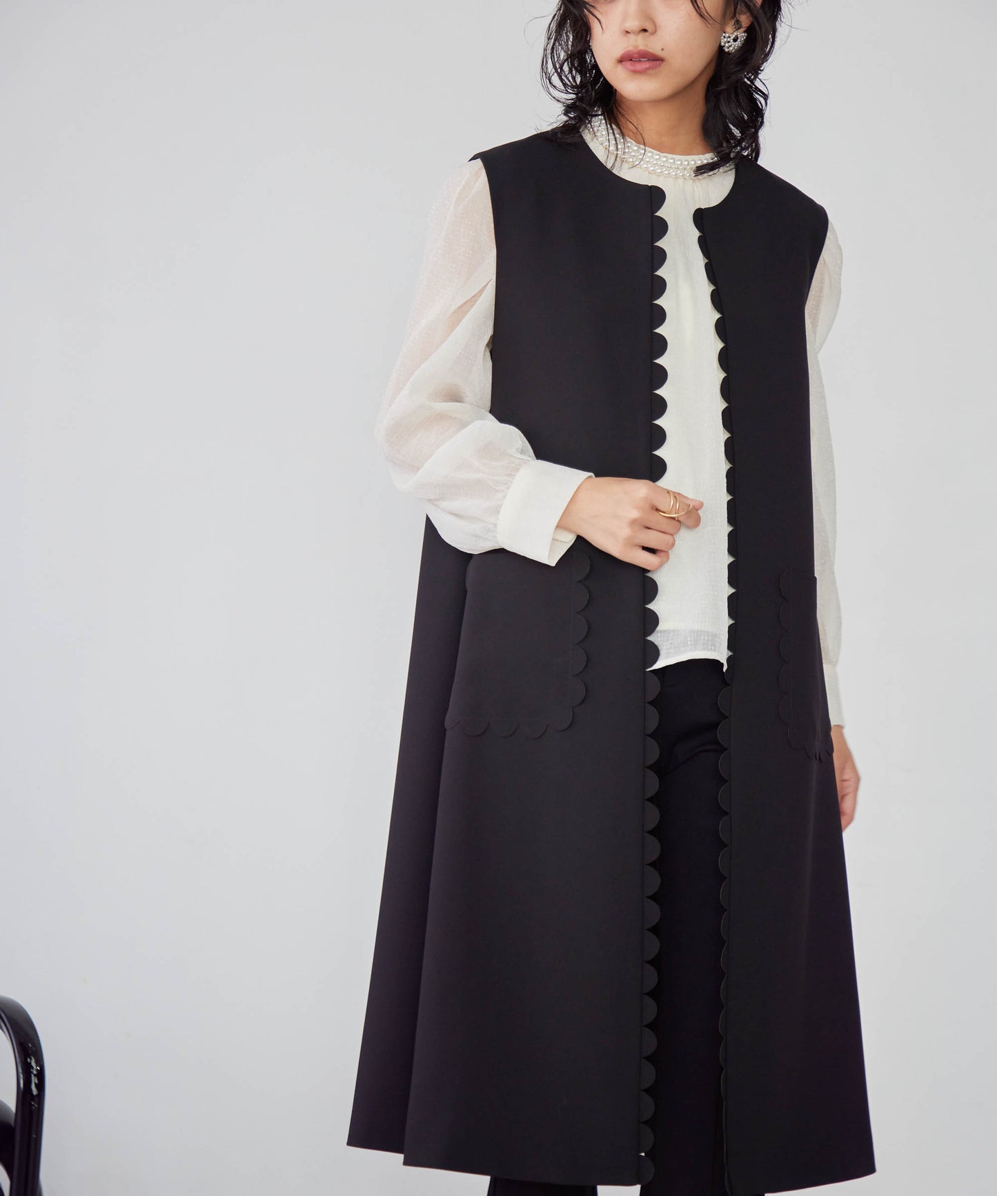 petite scalloped long gilet