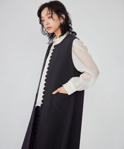 petite scalloped long gilet