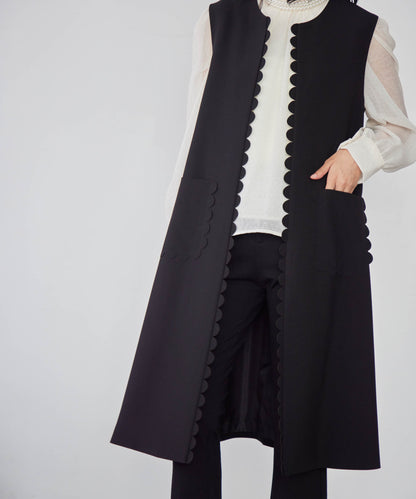 petite scalloped long gilet