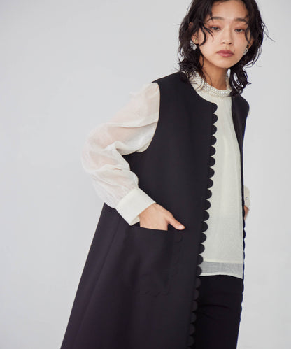 petite scalloped long gilet