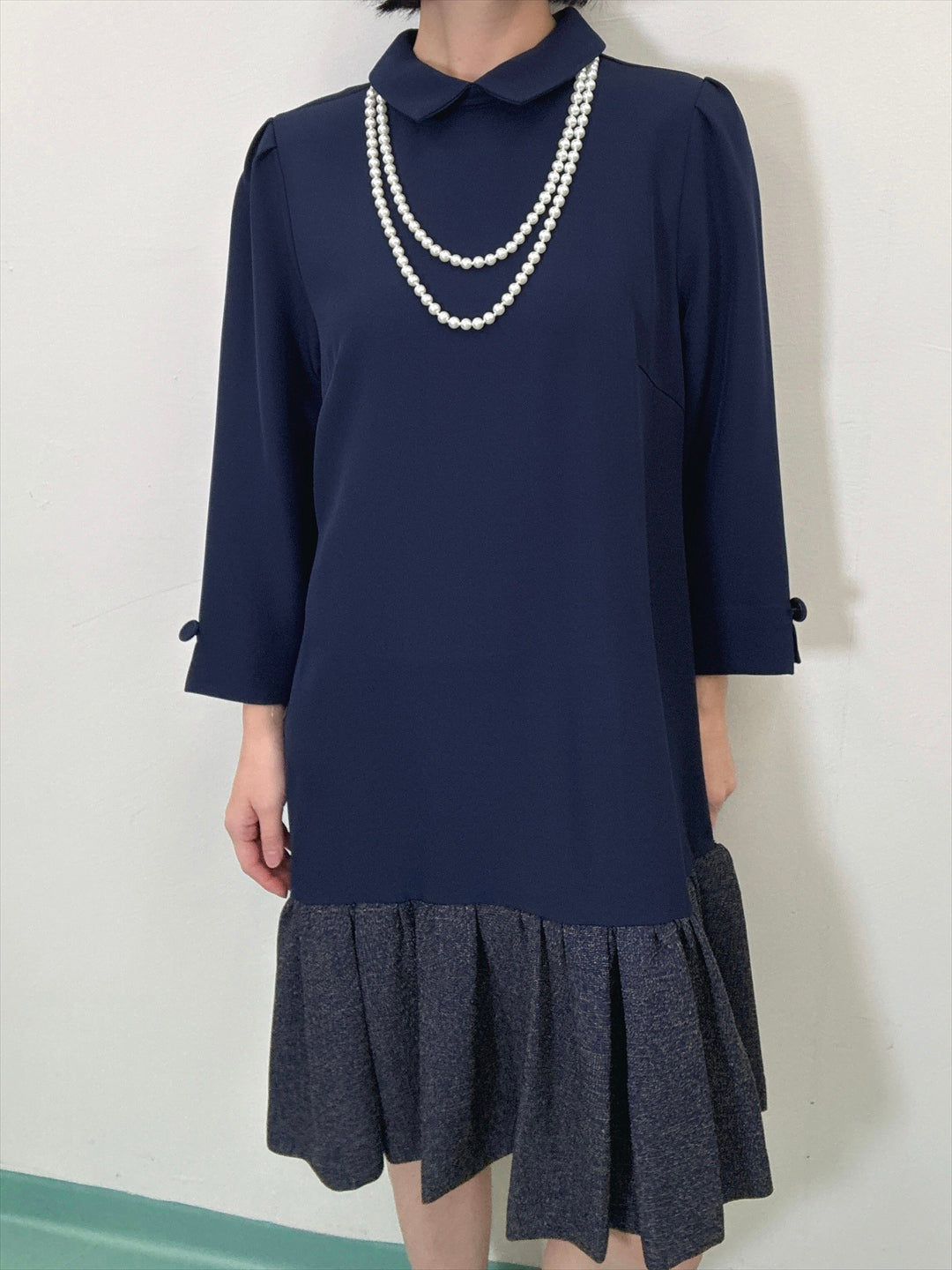 hem switching tweed frills onepiece