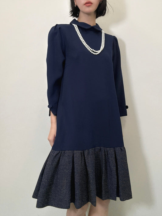 hem switching tweed frills onepiece