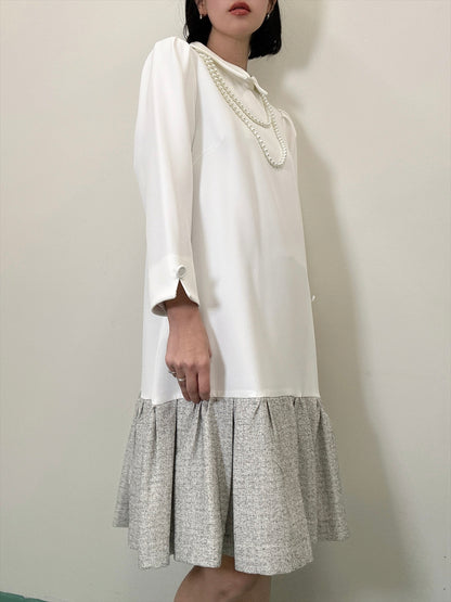 hem switching tweed frills onepiece