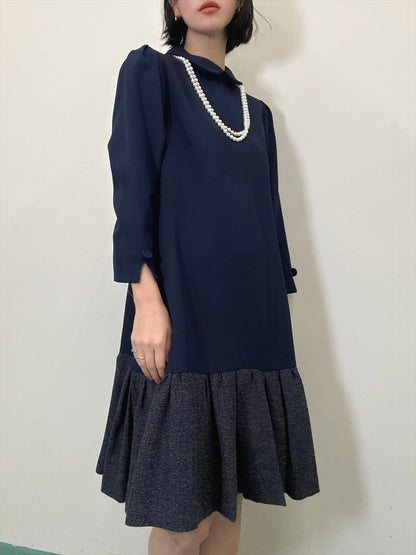 hem switching tweed frills onepiece