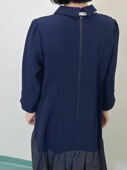 hem switching tweed frills onepiece